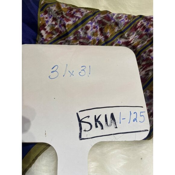 Square Silk Scarf Blue Multicolor Geometric Print With Green Border - Picture 4 of 4